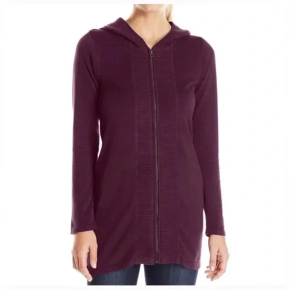 PrAna Misha Duster Knit Hoodie Sweater Black Plum Size Large - Picture 3 of 13